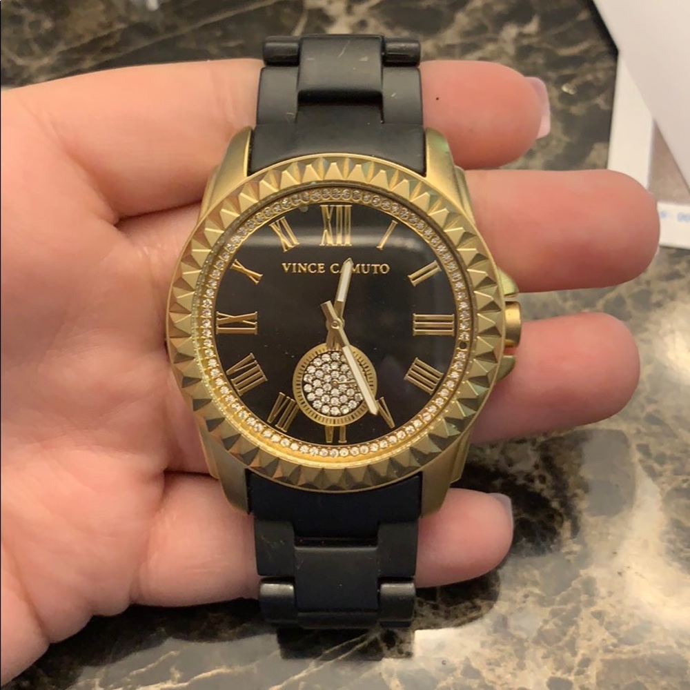 Vince Camuto Black and Gold Watch